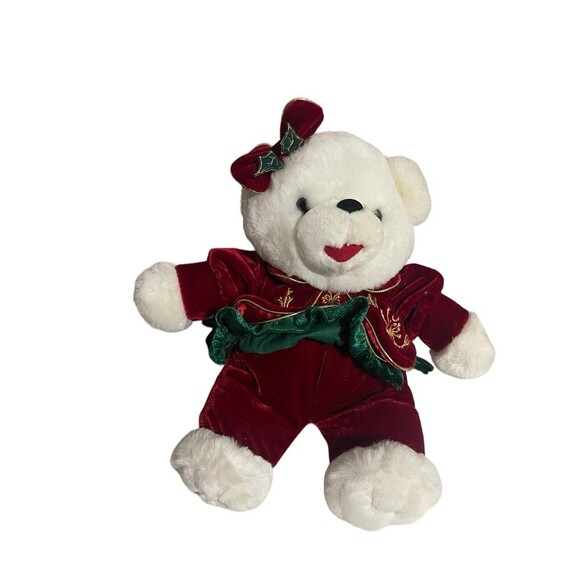 Dan Dee Snowflake Girl Teddy Bear Plush White Red Jacket Green Dress Bow 13” - Picture 1 of 16
